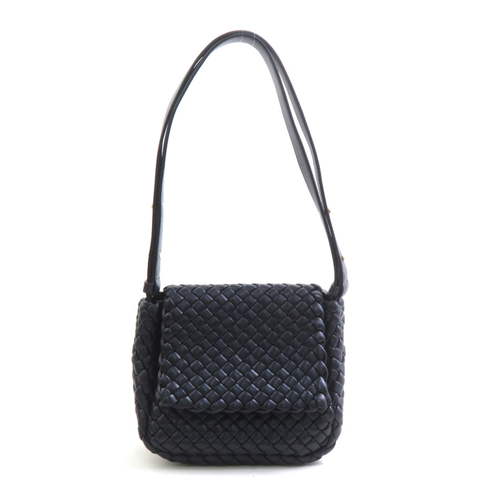 Bottega Veneta Intrecciato Small Cobble Leather Shoulder Bag, Navy, Women's, ...